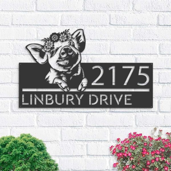 Personalized Peeking Pig Farm Animal Farmhouse Ranch Address Sign House Number Plaque Custom Metal Sign