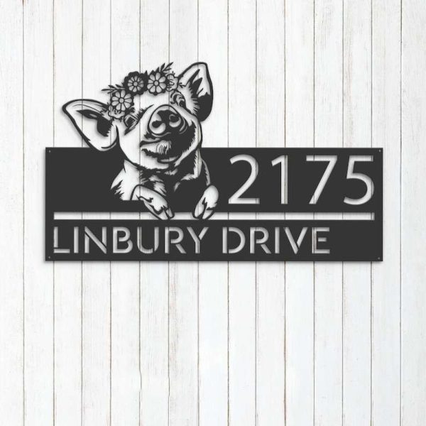 Personalized Peeking Pig Farm Animal Farmhouse Ranch Address Sign House Number Plaque Custom Metal Sign