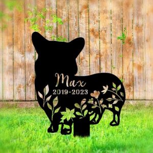 Personalized Pembroke Welsh Corgi Memorial Sign Yard Stakes Floral Corgi Grave Marker Cemetery Decor Custom Metal Sign