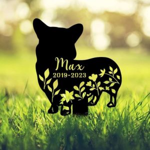 Personalized Pembroke Welsh Corgi Memorial Sign Yard Stakes Floral Corgi Grave Marker Cemetery Decor Custom Metal Sign 2