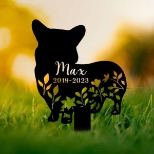 Personalized Pembroke Welsh Corgi Memorial Sign Yard Stakes Floral Corgi Grave Marker Cemetery Decor Custom Metal Sign 4