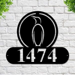 Personalized Penguin Address Sign House Number Plaque Custom Metal Sign 1