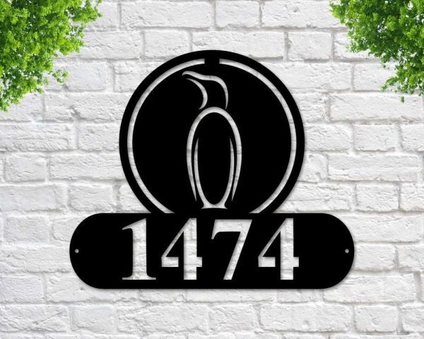 Personalized Penguin Address Sign House Number Plaque Custom Metal Sign