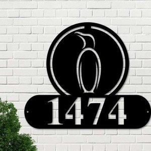 Personalized Penguin Address Sign House Number Plaque Custom Metal Sign 3