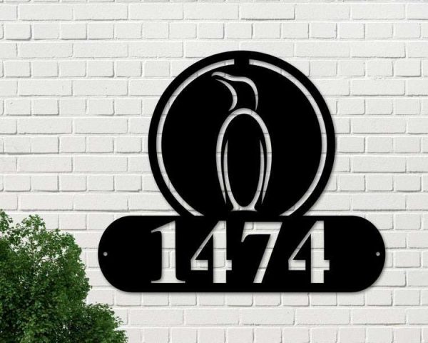 Personalized Penguin Address Sign House Number Plaque Custom Metal Sign