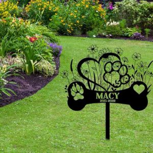 Personalized Pet Memorial with Heart and Paw Floral Garden Custom Metal Sign 1