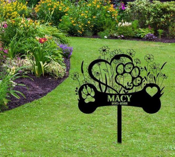 Personalized Pet Memorial with Heart and Paw Floral Garden Custom Metal Sign