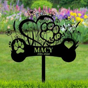 Personalized Pet Memorial with Heart and Paw Floral Garden Custom Metal Sign 2