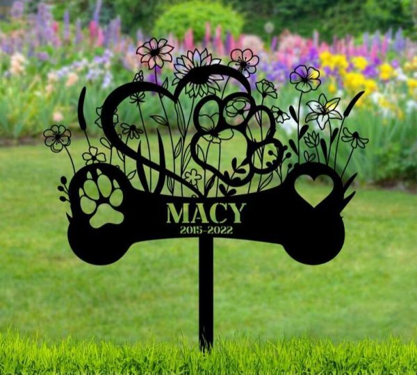 Personalized Pet Memorial with Heart and Paw Floral Garden Custom Metal Sign