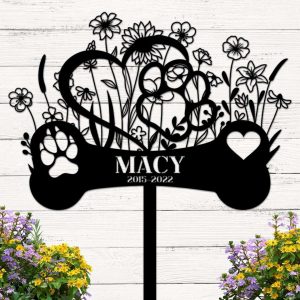 Personalized Pet Memorial with Heart and Paw Floral Garden Custom Metal Sign