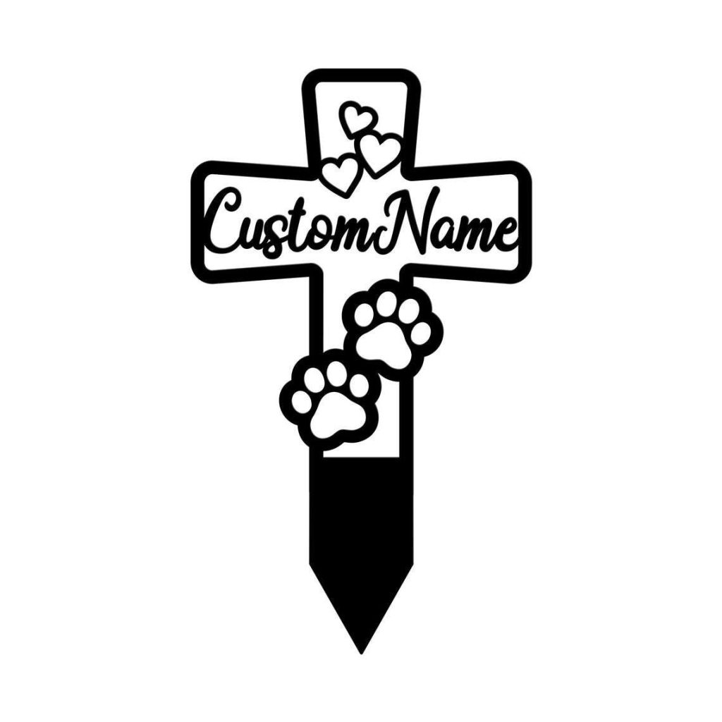 Personalized Pet Paw Print Memorial Cross Sign Loss of Dog or Cat Yard