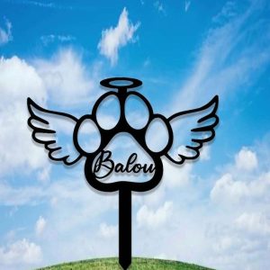 Personalized Pet Pawprints Memorial Sign Yard Stakes Grave Marker Cemetery Decor Custom Metal Sign 2