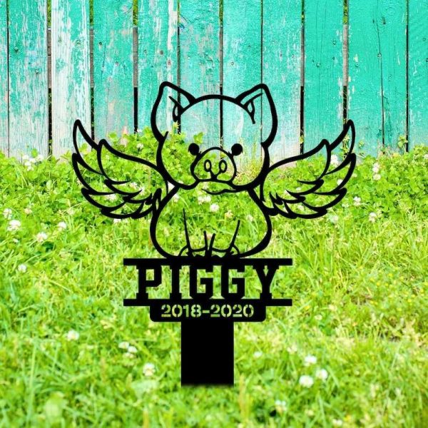 Personalized Pig with Wings  Memorial Sign Yard Stakes Pig Grave Marker Cemetery Decor Custom Metal Sign