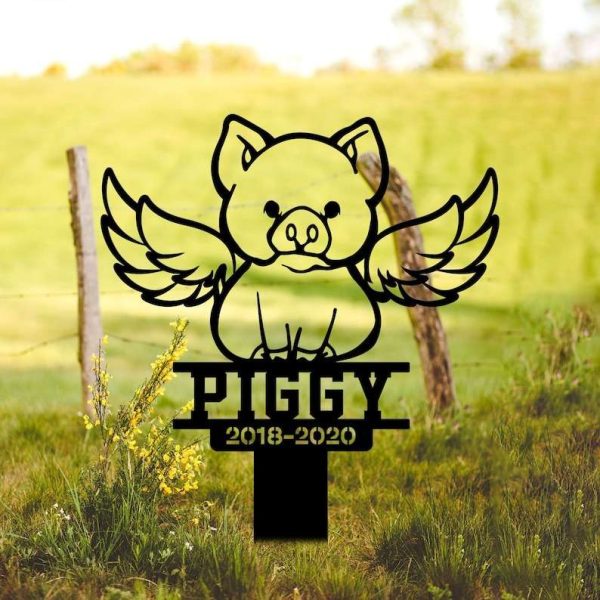 Personalized Pig with Wings  Memorial Sign Yard Stakes Pig Grave Marker Cemetery Decor Custom Metal Sign