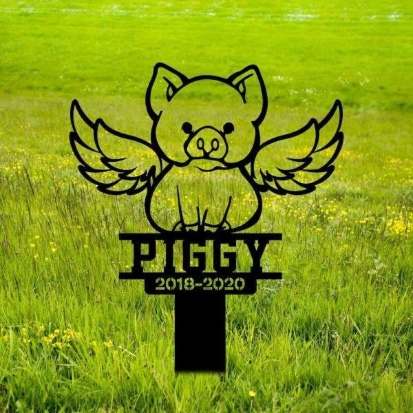 Personalized Pig with Wings  Memorial Sign Yard Stakes Pig Grave Marker Cemetery Decor Custom Metal Sign