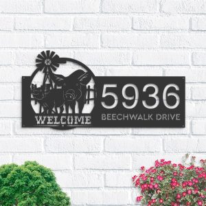 Personalized Pigs Farmhouse Animal Ranch Address Sign House Number Plaque Custom Metal Sign 1