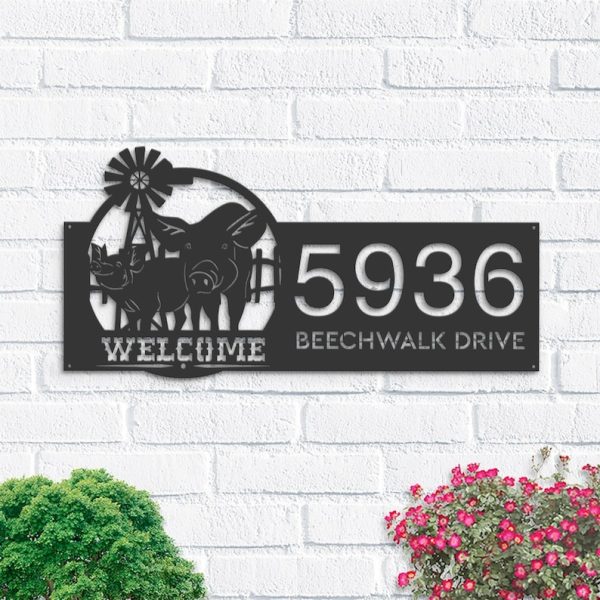 Personalized Pigs Farmhouse Animal Ranch Address Sign House Number Plaque Custom Metal Sign