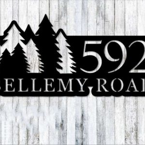 Personalized Pine Tree Address Sign House Number Plaque Custom Metal Sign