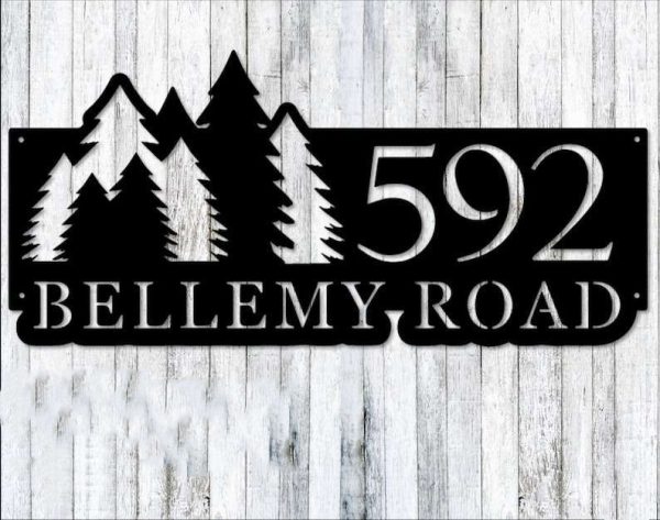 Personalized Pine Tree Address Sign House Number Plaque Custom Metal Sign