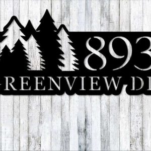 Personalized Pine Tree Address Sign House Number Plaque Custom Metal Sign 3