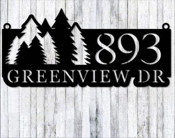 Personalized Pine Tree Address Sign House Number Plaque Custom Metal Sign