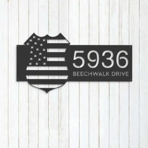 Personalized Police Badge American Flag Patriotic Address Sign House Number Plaque Custom Metal Sign