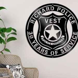 Personalized Police Badge Sign Police Officer Retirement Gift Independence Day Veteran Day Patriotic Decor Custom Metal Sign 3