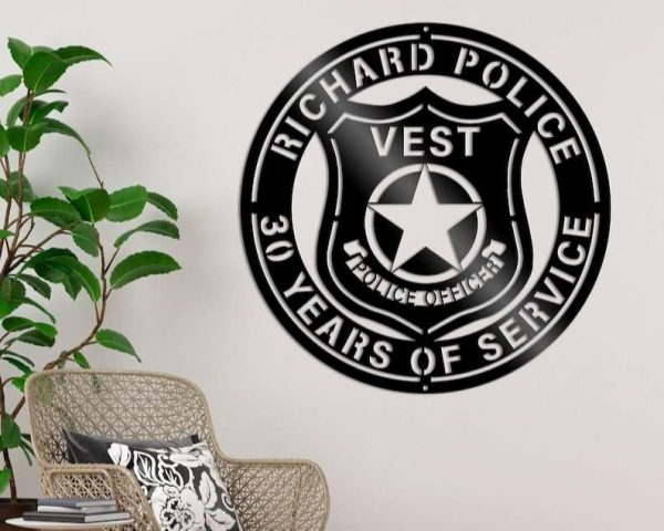 Personalized Police Badge Sign Police Officer Retirement Gift Independence Day Veteran Day Patriotic Decor Custom Metal Sign