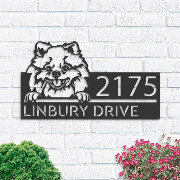 Personalized Pomeranian Dog Cute Puppy Address Sign House Number Plaque Custom Metal Sign