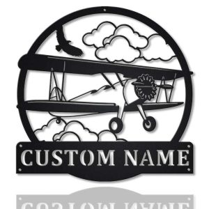 Personalized Propeller Airplane Sign Aircraft Hangar Pilot Name Sign Airforce Patriotic Decor Gift Custom Metal Sign 1