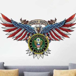 Personalized Proudly Served Army Sign USA Bald Eagle Independence Day Veteran Day Home Decor Gift for Patriot Custom Metal Sign 2