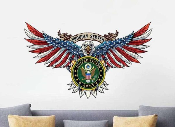 Personalized Proudly Served Army Sign USA Bald Eagle Independence Day Veteran Day Home Decor Gift for Patriot Custom Metal Sign