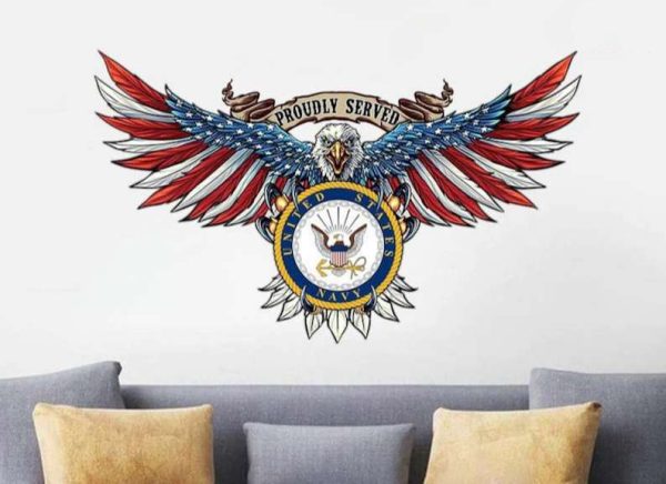 Personalized Proudly Served Army Sign USA Bald Eagle Independence Day Veteran Day Home Decor Gift for Patriot Custom Metal Sign