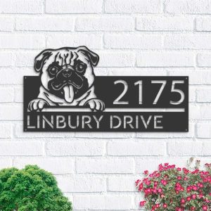 Personalized Pug Dog Cute Puppy Address Sign House Number Plaque Custom Metal Sign 1