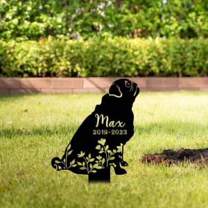 Personalized Pugs Memorial Sign Yard Stakes Floral Pugs Grave Marker Cemetery Decor Custom Metal Sign 1