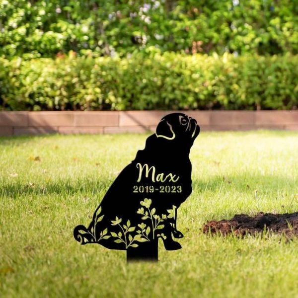 Personalized Pugs Memorial Sign Yard Stakes Floral Pugs Grave Marker Cemetery Decor Custom Metal Sign