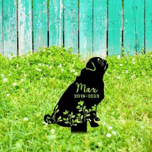 Personalized Pugs Memorial Sign Yard Stakes Floral Pugs Grave Marker Cemetery Decor Custom Metal Sign 2