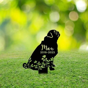 Personalized Pugs Memorial Sign Yard Stakes Floral Pugs Grave Marker Cemetery Decor Custom Metal Sign 4