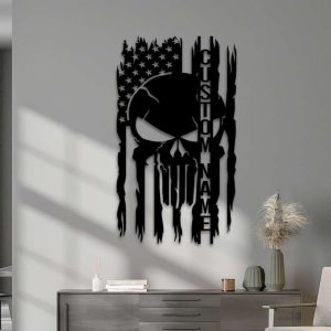 Personalized Punisher Skull USA American Flag Sign Independence Day Veteran Day Patriotic Decor Custom Metal Sign 2