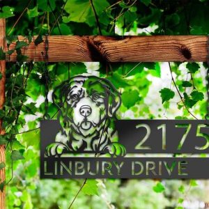 Personalized Pyrenean Mountain Dog Cute Puppy Address Sign House Number Plaque Custom Metal Sign