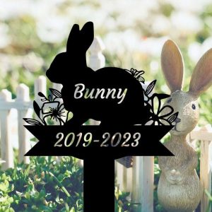 Personalized Rabbit Bunny Memorial Sign Yard Stakes Grave Marker Cemetery Decor Custom Metal Sign