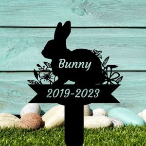 Personalized Rabbit Bunny Memorial Sign Yard Stakes Grave Marker Cemetery Decor Custom Metal Sign 2