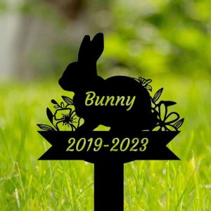 Personalized Rabbit Bunny Memorial Sign Yard Stakes Grave Marker Cemetery Decor Custom Metal Sign 3