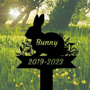 Personalized Rabbit Bunny Memorial Sign Yard Stakes Grave Marker Cemetery Decor Custom Metal Sign 4