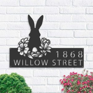 Personalized Rabbit Easter Egg Bunny Address Sign House Number Plaque Custom Metal Sign