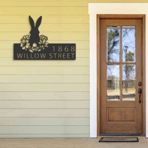 Personalized Rabbit Easter Egg Bunny Address Sign House Number Plaque Custom Metal Sign 3