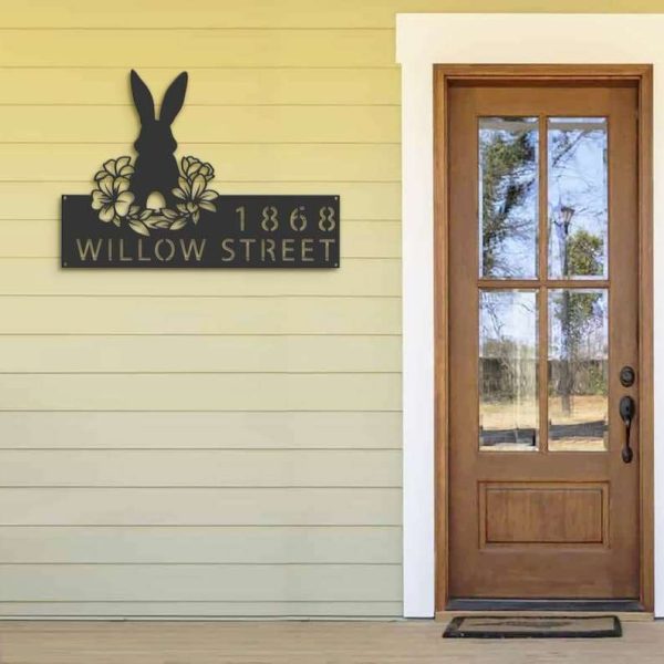 Personalized Rabbit Easter Egg Bunny Address Sign House Number Plaque Custom Metal Sign