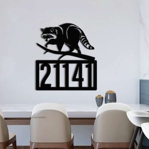 Personalized Raccoon Address Sign Animal House Number Plaque Custom Metal Sign