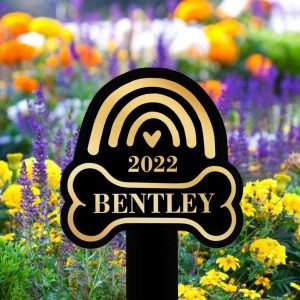 Personalized Rainbow Bridge Dog Loss Memorial Sign Yard Stakes Pet Grave Marker Cemetery Decor Custom Metal Sign 3