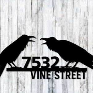 Personalized Raven Crow Address Sign Raven Lover House Number Plaque Custom Metal Sign